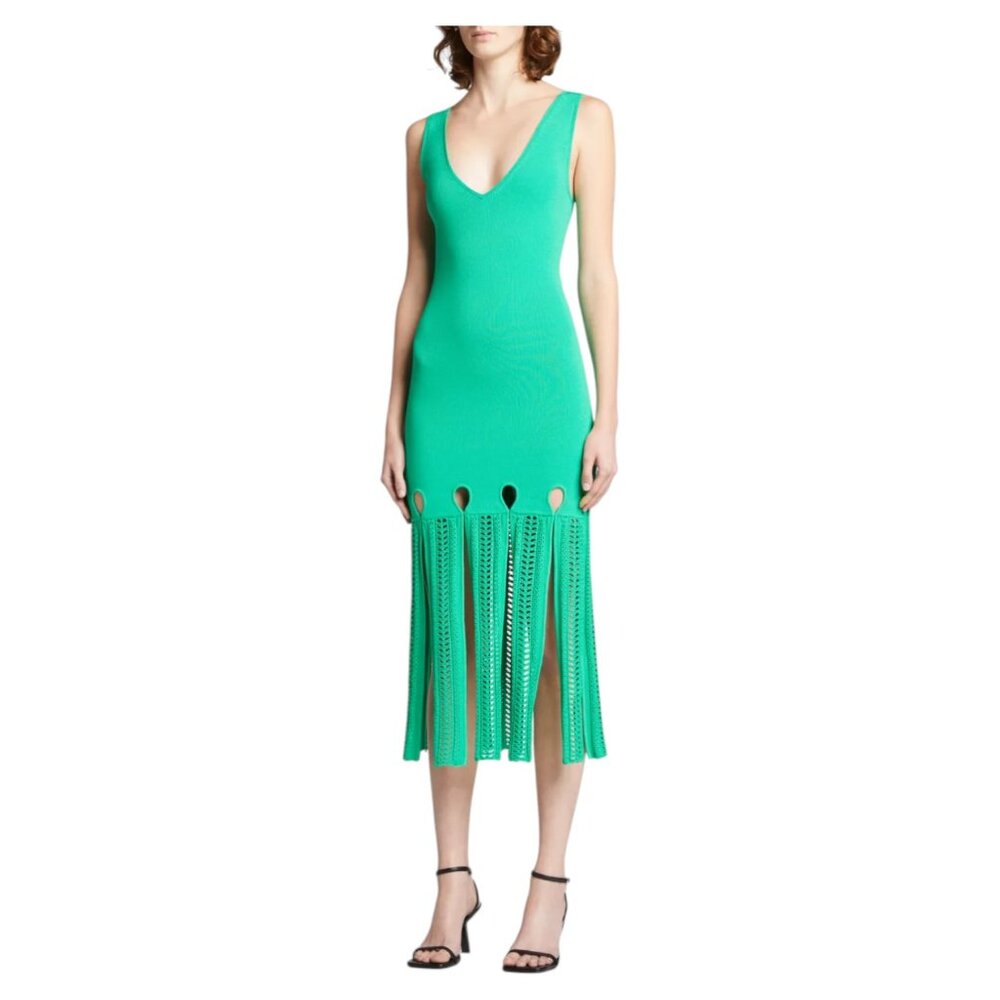 Alexis Green Cutout Fringe Midi Dress XS Like New